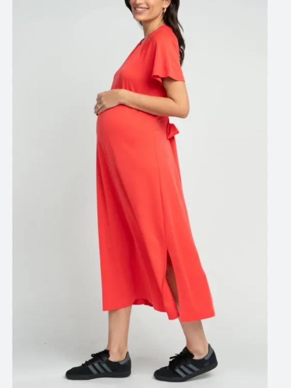Seraphine Maternity Midi Dress in Coral